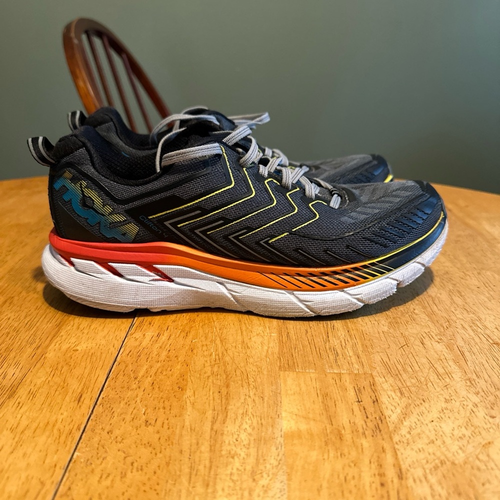 HOKA ONE ONE Clifton 4  Comfort Running Shoes Gray/White/orange Mens Sz 8